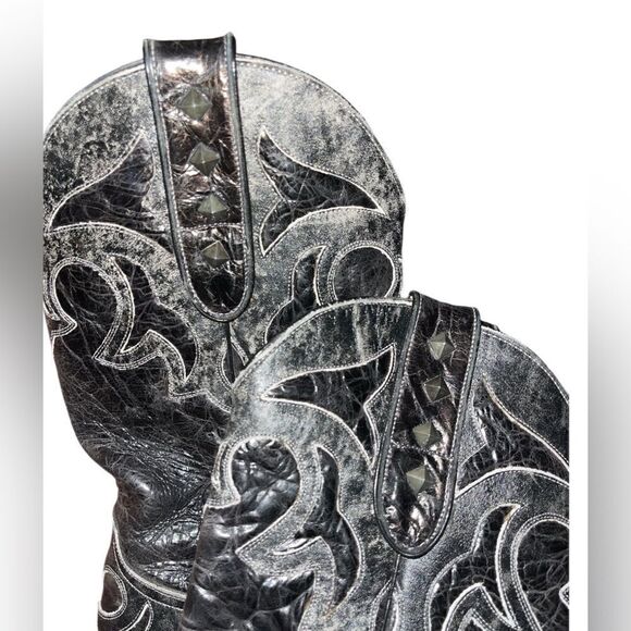 Sterling River CowGirl Cowboys Black/Gray Embroidered Leather Made InMexico - Picture 6 of 7